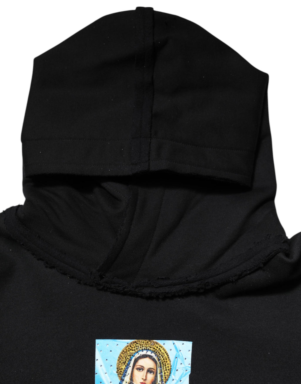 Pull à capuche noir imprimé Dolce & Gabbana avec cristaux ornés, veste en style décontracté et élégant.