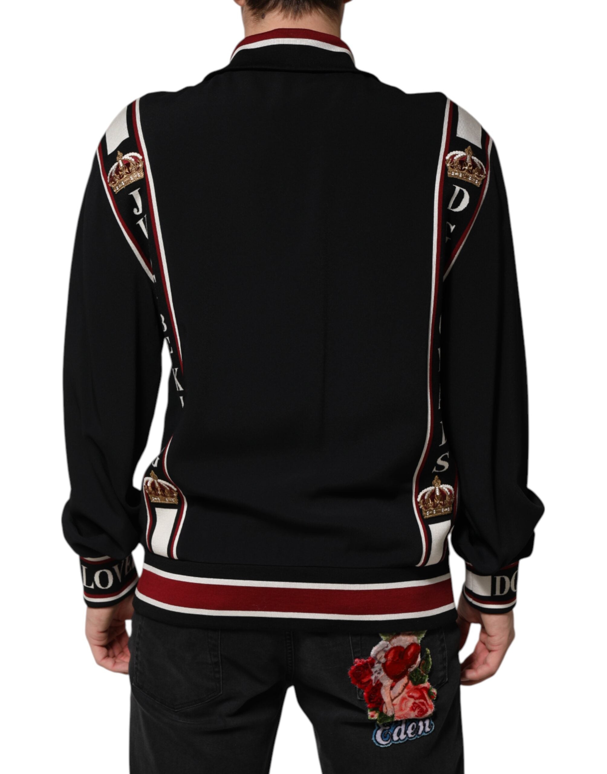 Sweat-shirt noir Dolce & Gabbana DG King à fermeture éclair complète, en coton épais et confortable.