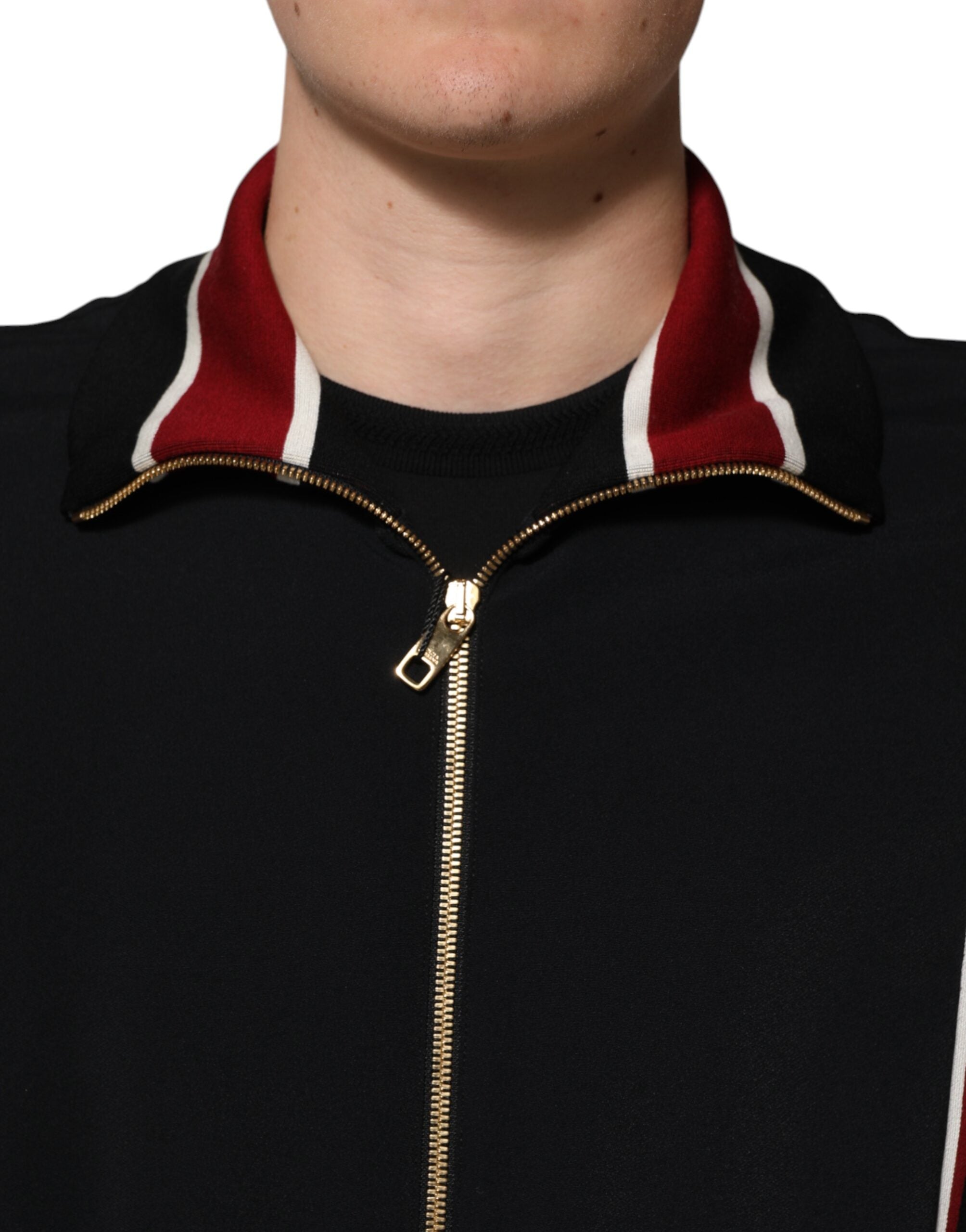 Sweatshirt Dolce & Gabbana noire DG King à fermeture éclair pleine, style casual avec logo sur la poitrine.