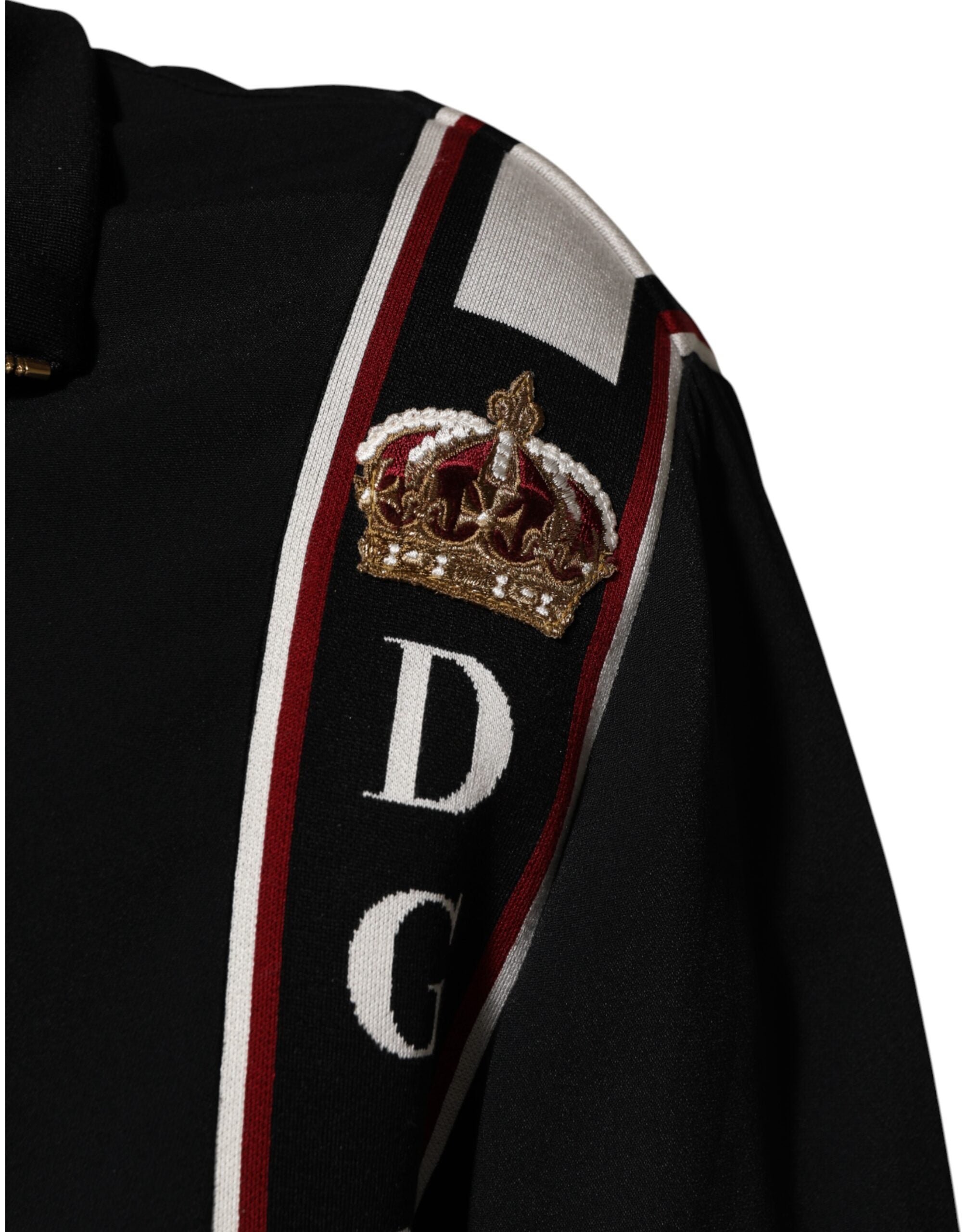 Sweatshirt Dolce & Gabbana noir DG King à fermeture éclair complète, style décontracté et chic pour homme.