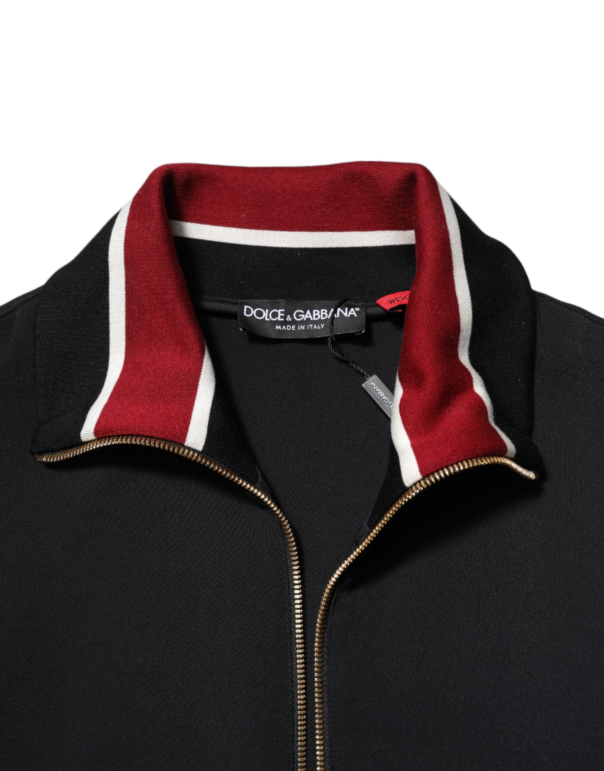 Sweatshirt zippée noire Dolce & Gabbana DG King en coton avec logo sur la poitrine, vue de face.