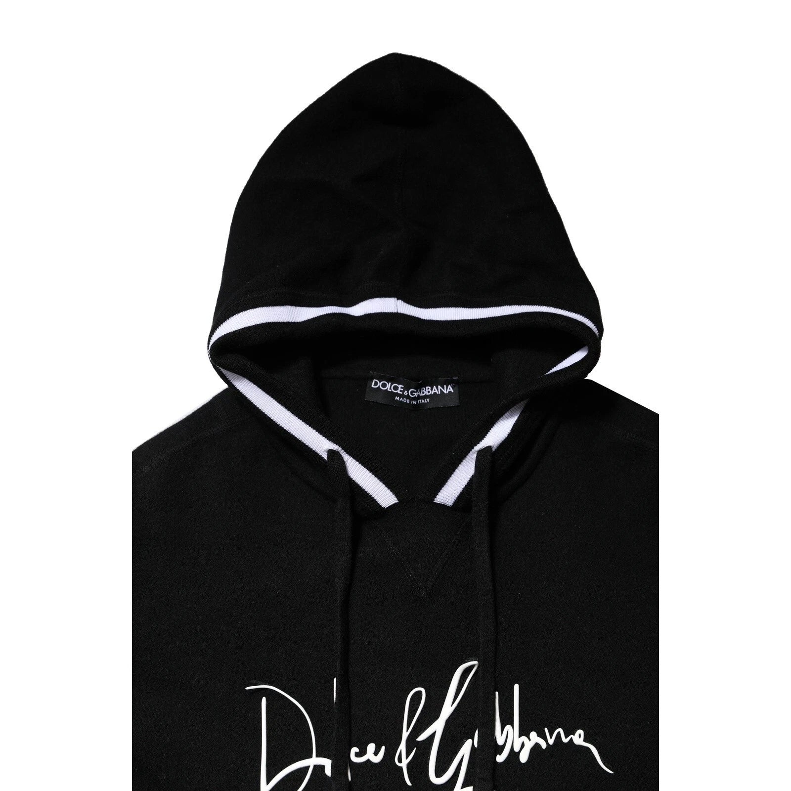 Sweatshirt à capuche noir Dolce & Gabbana avec logo imprimé, look décontracté et style élégant, vue de face.