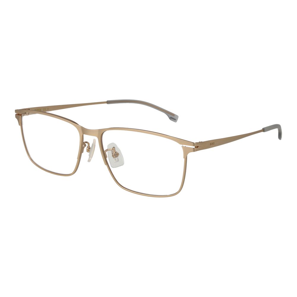 Lunettes en métal doré Hugo Boss avec monture en verre, design élégant et moderne, vues de face.