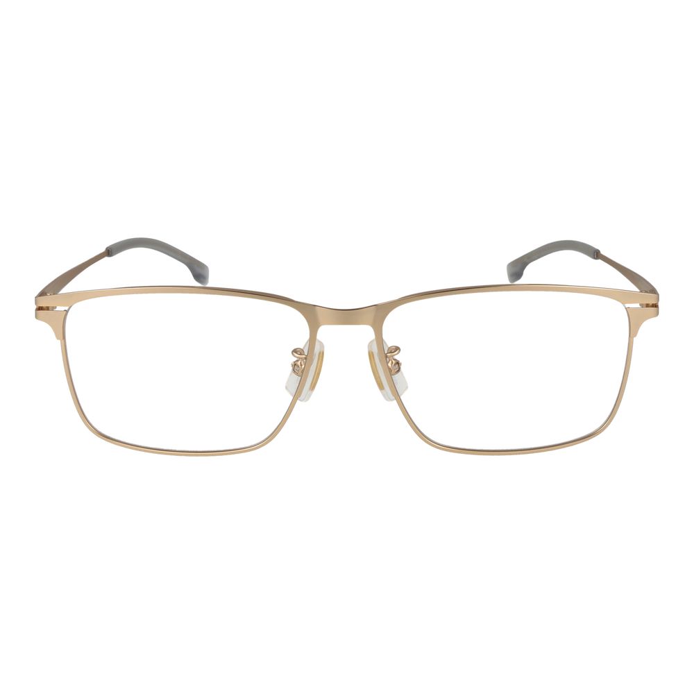 Lunettes de vue en métal doré de la marque Hugo Boss, monture élégante avec détails en verre, pour un style sophistiqué.