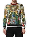 Pull en soie Dolce & Gabbana Tropical Heart Crown, motif cœur tropical, pull-over élégant avec détails sophistiqués.