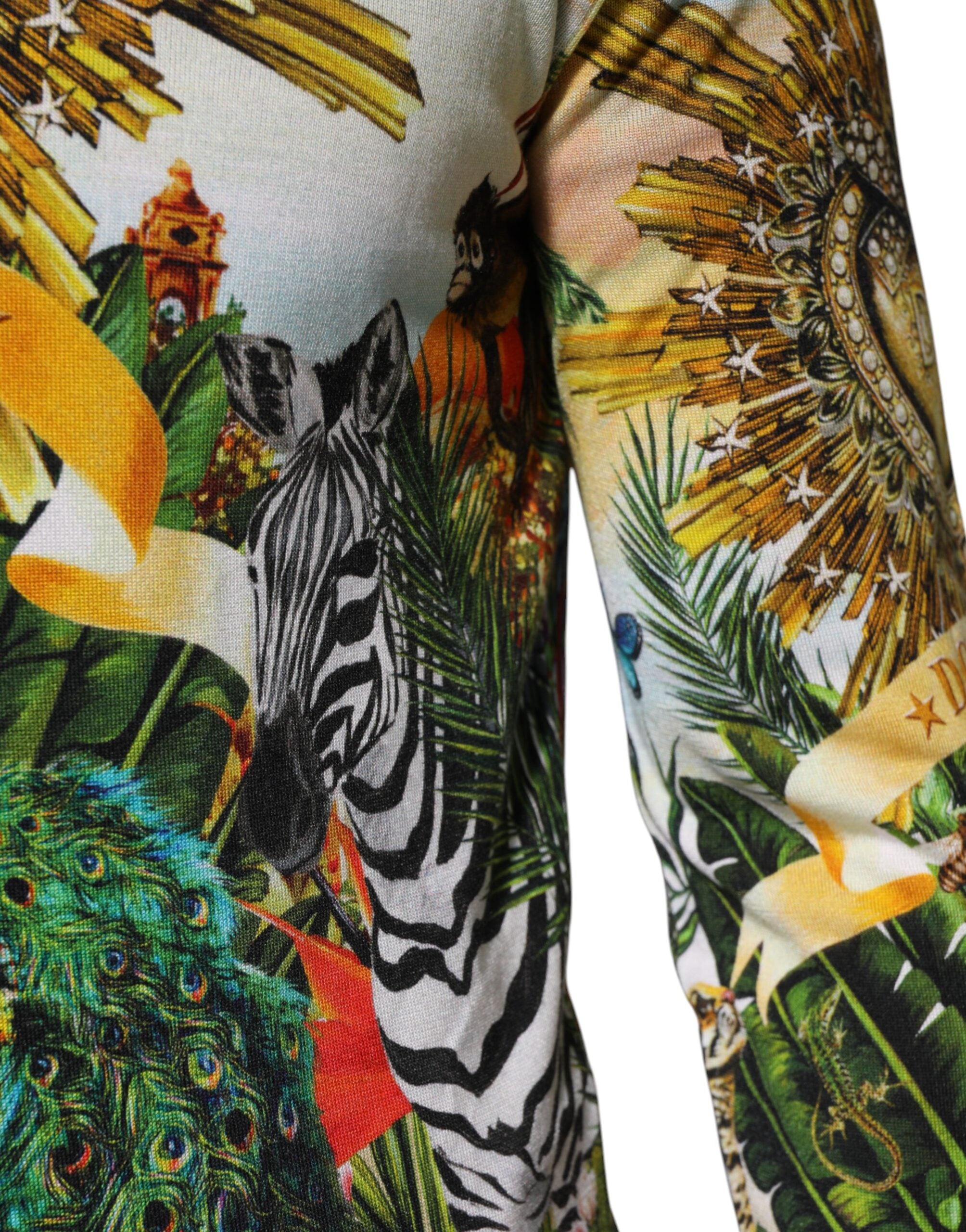 Pull-over en soie Dolce & Gabbana Tropical Heart Crown, motif de cœur tropical, douceur et élégance.