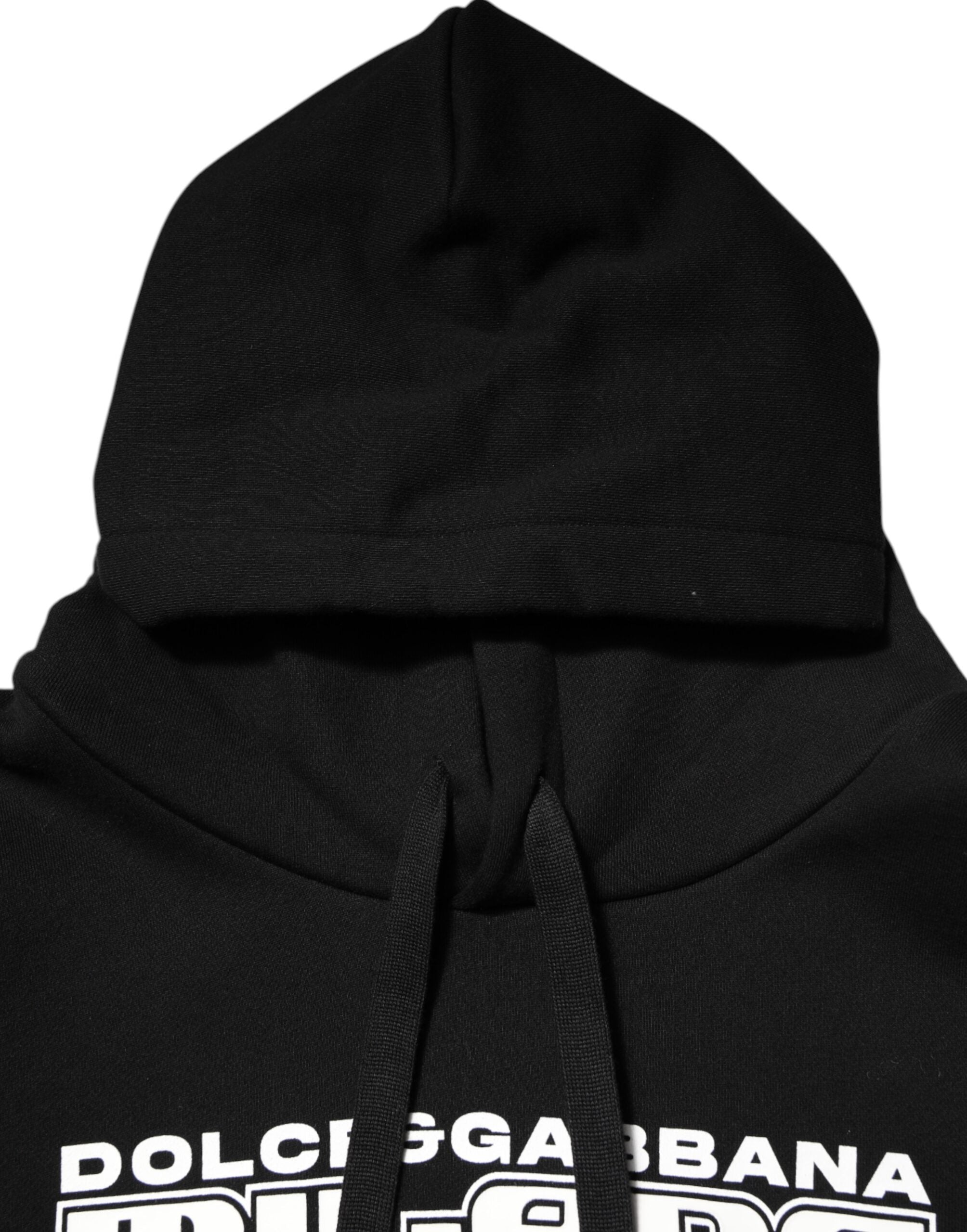 Sweat à capuche noir en coton Dolce & Gabbana avec logo DG Milano imprimé, style décontracté et moderne.