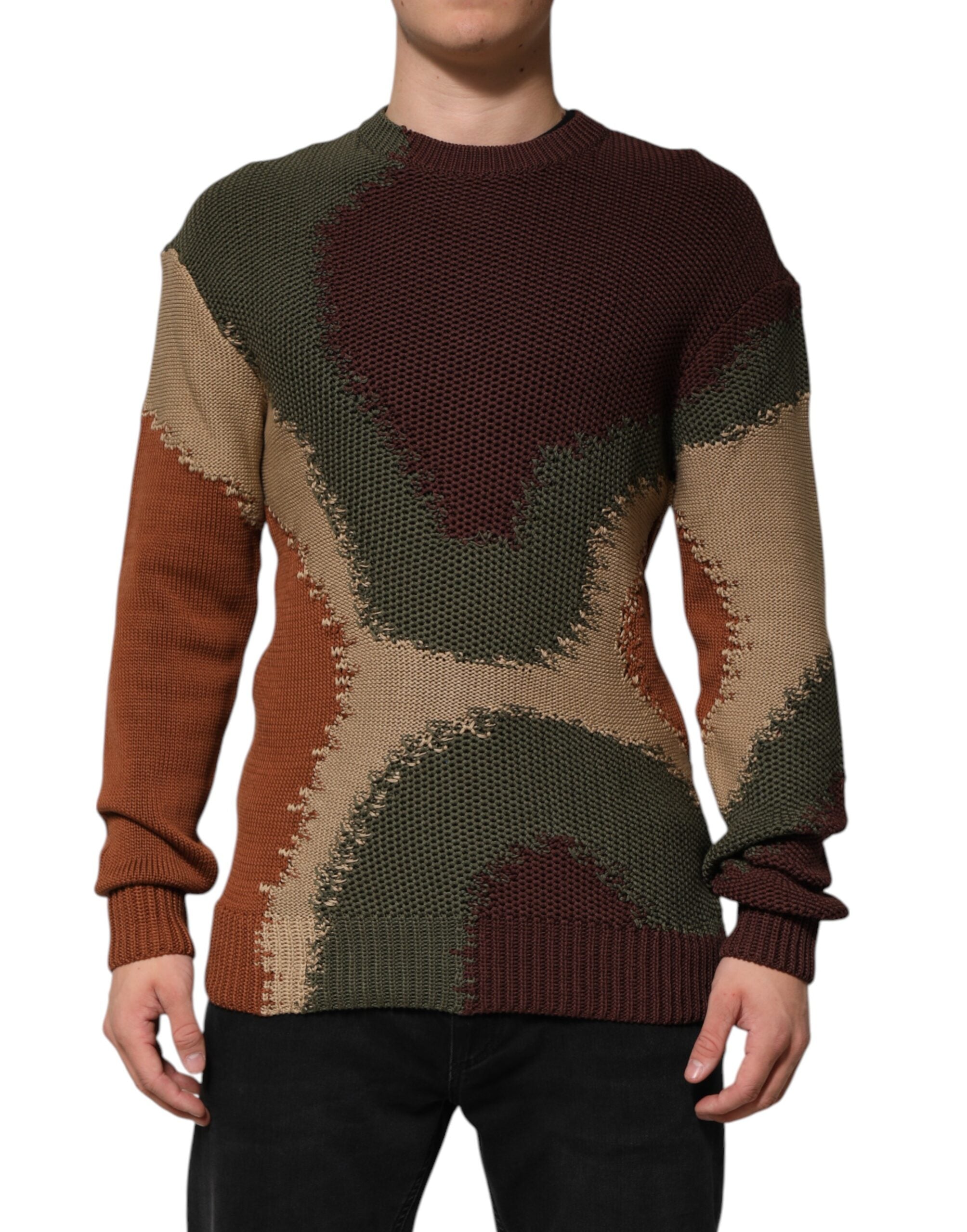 Pull à manches longues Dolce & Gabbana en coton multicolore avec motif abstrait pour homme.