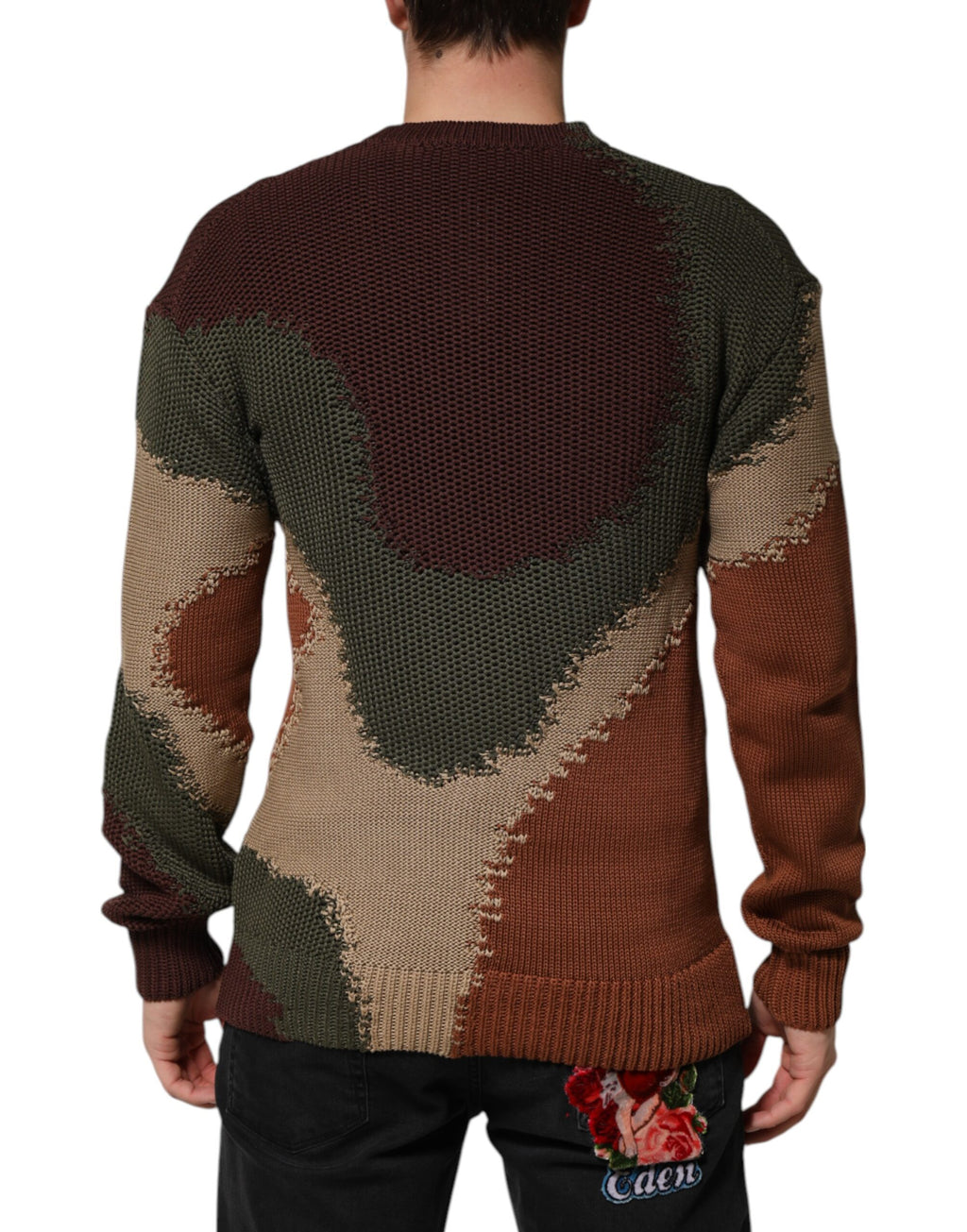 Pull homme multicolore en coton Dolce & Gabbana avec motif abstrait, manches longues et col rond.