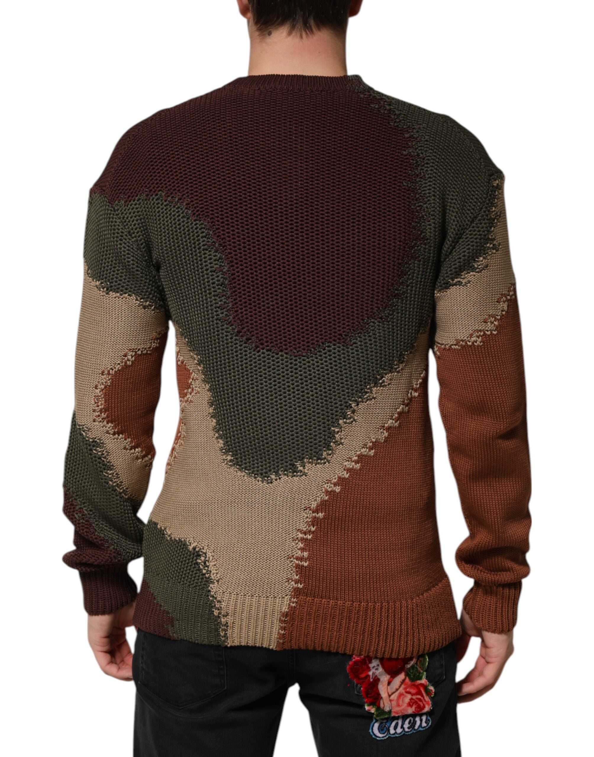 Pull homme multicolore en coton Dolce & Gabbana avec motif abstrait, manches longues et col rond.