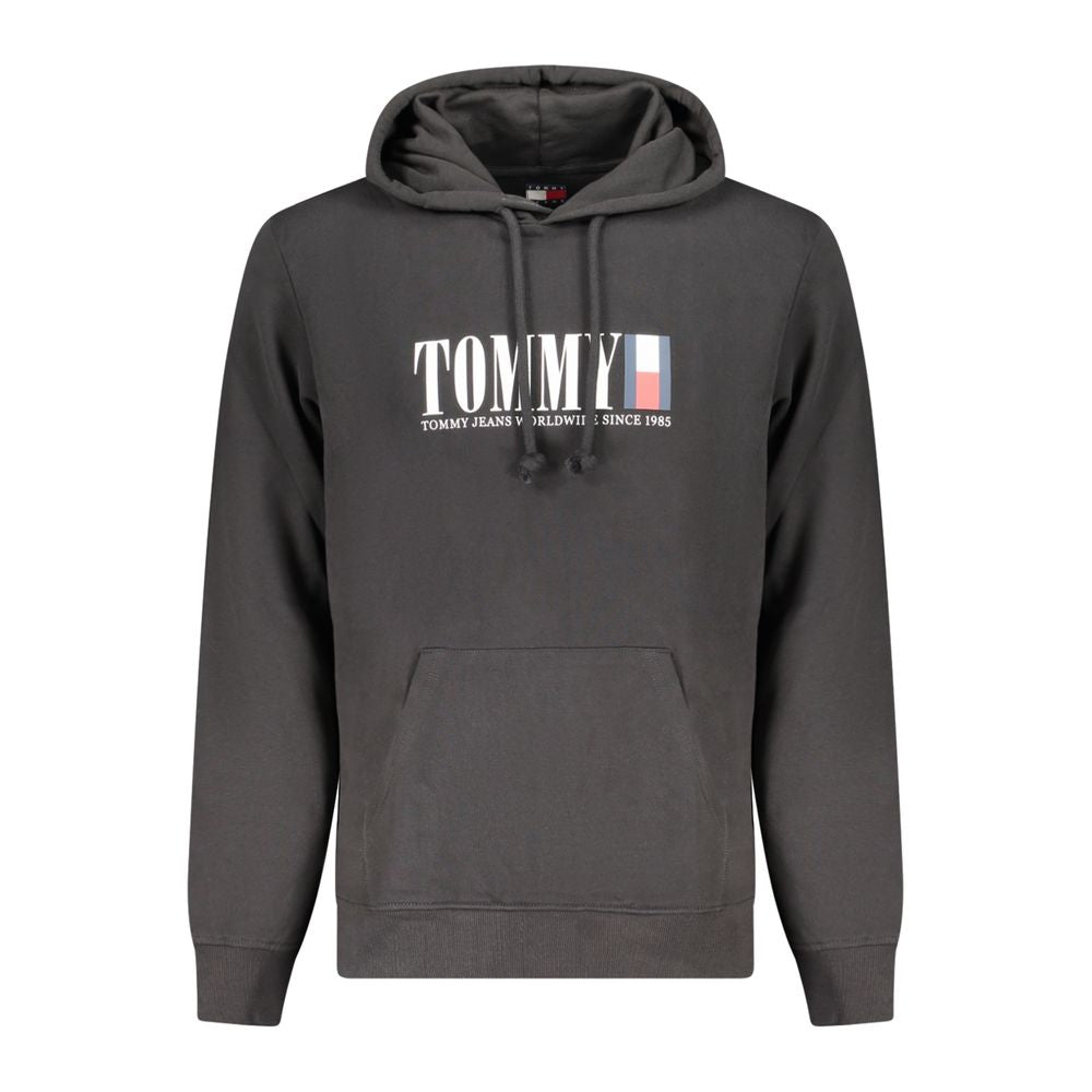 Sweat à capuche noir pour homme de la marque Tommy Hilfiger en coton, vue de face avec logo visible sur la poitrine.