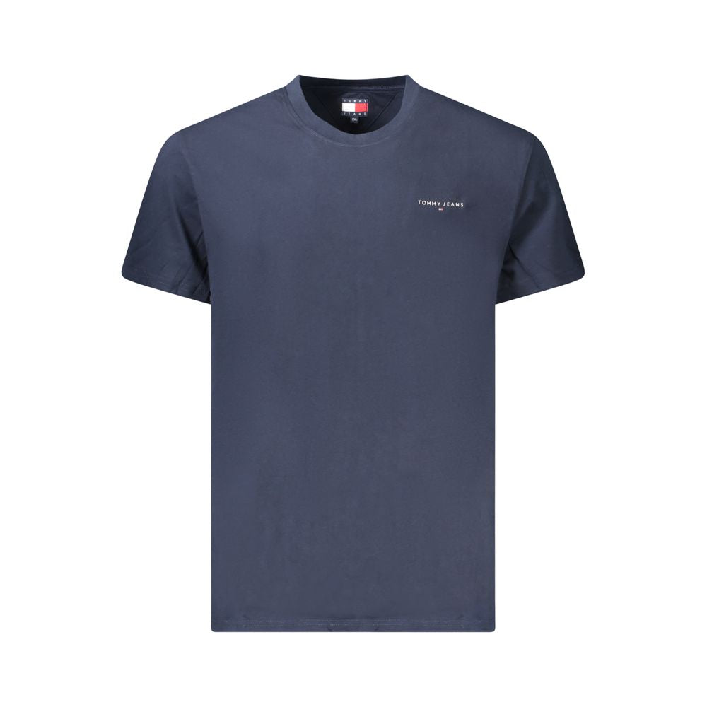 T-shirt homme Tommy Hilfiger en coton bleu, classique et confortable, visible avec col rond et logo discret sur la poitrine.