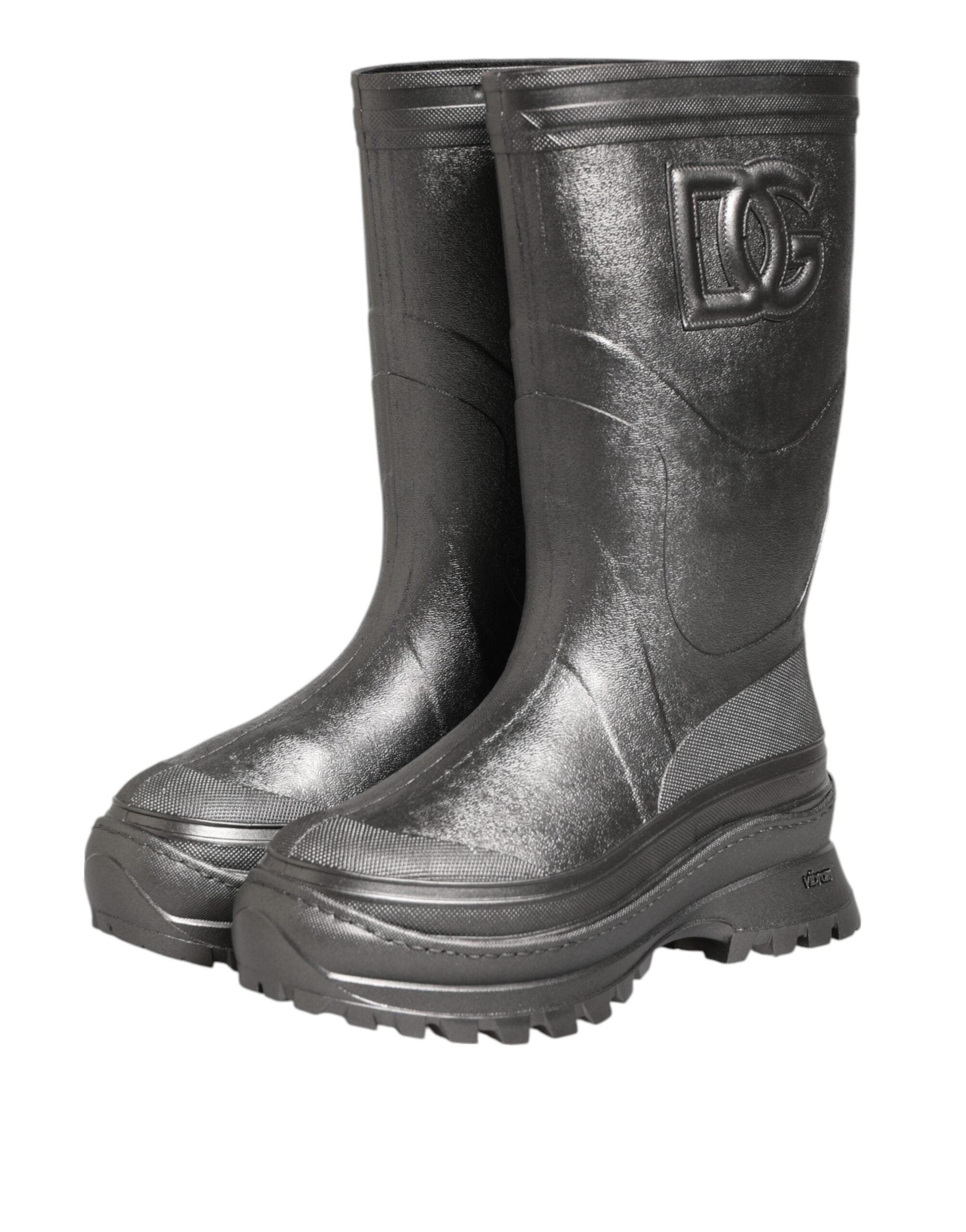 Chaussures bottes de pluie noires Dolce & Gabbana Argento à enfiler, imperméables et élégantes pour la pluie.