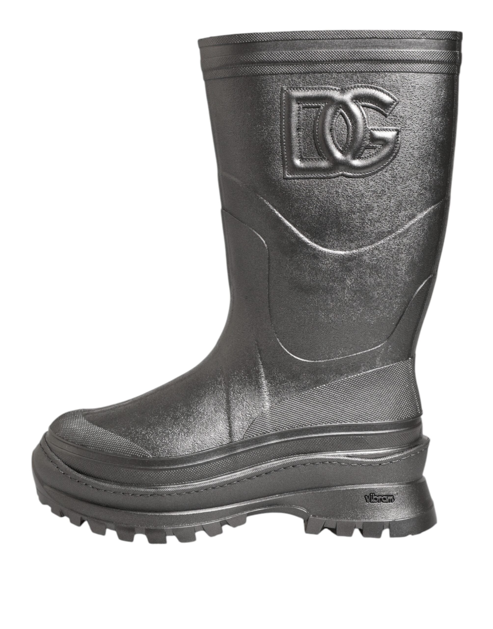 Bottes de pluie noires Dolce & Gabbana Argento à enfiler, style élégant et résistant à la pluie, en caoutchouc.