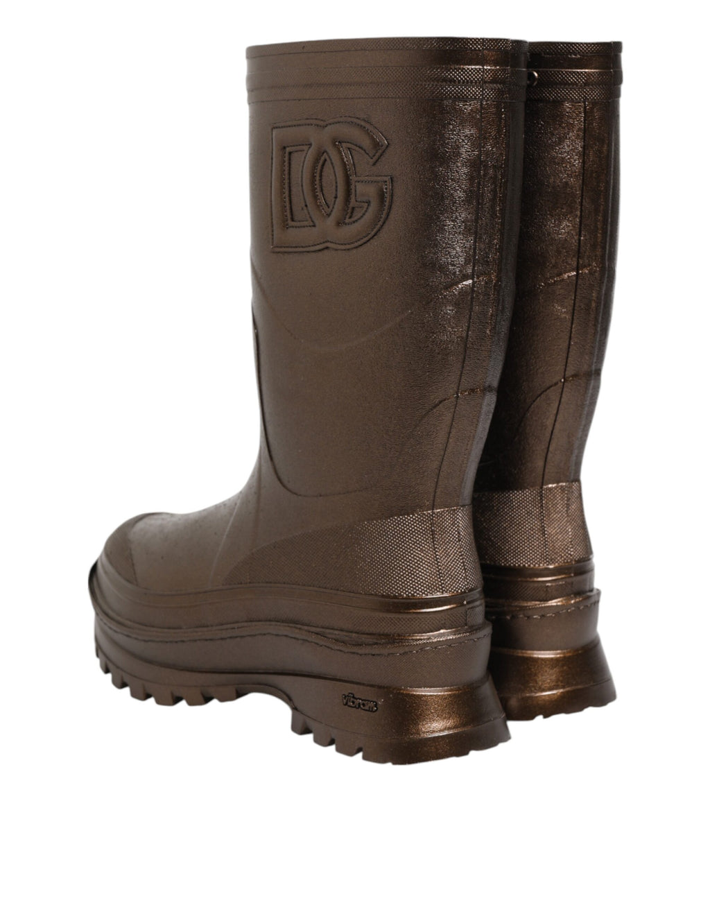 Bottes de pluie Dolce & Gabbana en bronze métallique à enfiler, imperméables et élégantes pour femmes