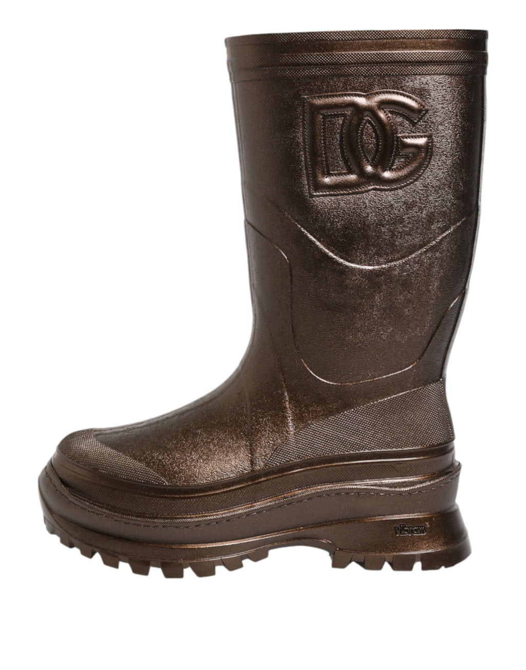 Bottes de pluie Dolce & Gabbana en bronze métallique avec enfournement facile, en caoutchouc brillant pour femme.
