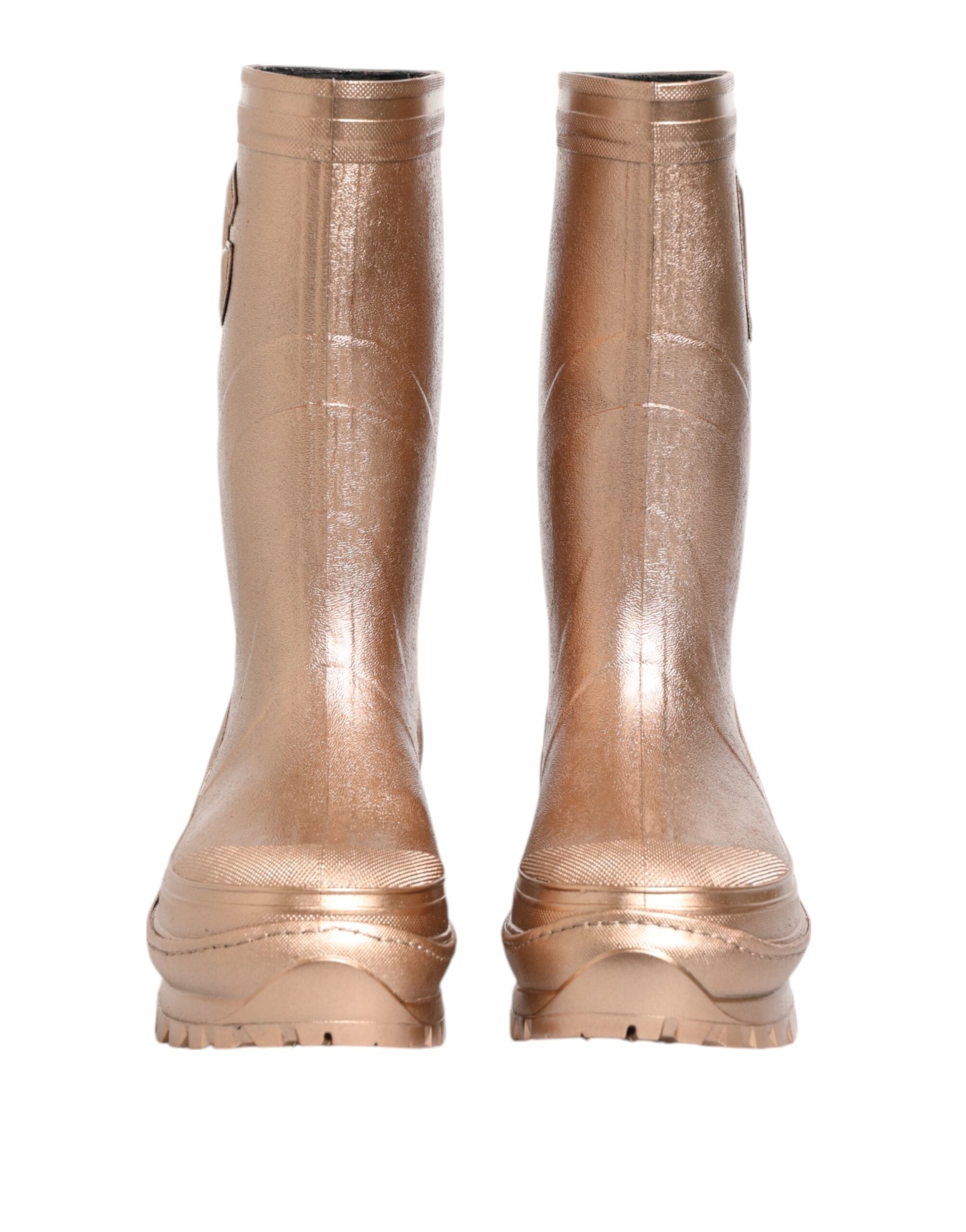 Bottes de pluie en caoutchouc rose doré Dolce & Gabbana à enfiler, style élégant et résistant à la pluie.