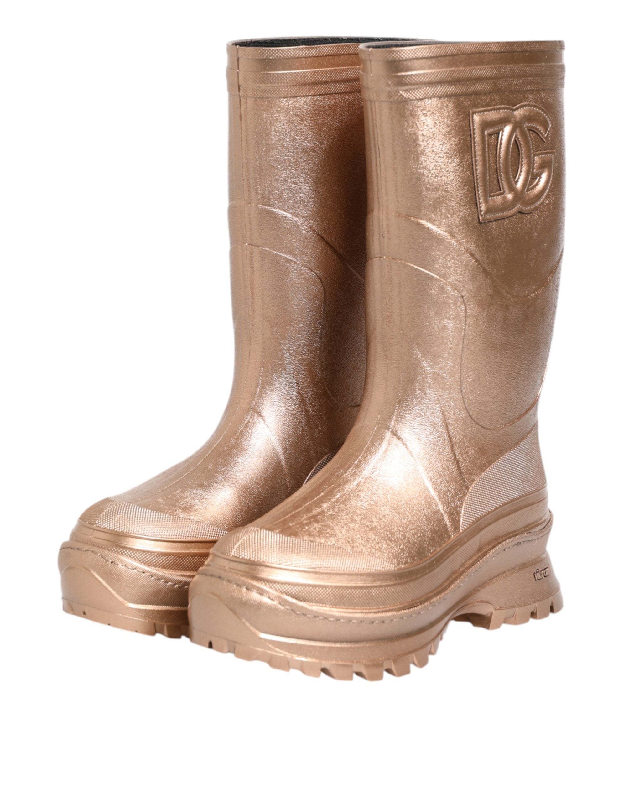Chaussures bottes de pluie en caoutchouc Rose Gold de Dolce & Gabbana, style pull-on, élégantes et modernes.