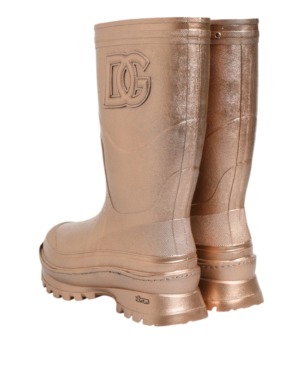 Bottes de pluie en caoutchouc Dolce & Gabbana Rose Gold à enfiler, style élégant et brillant pour femme.