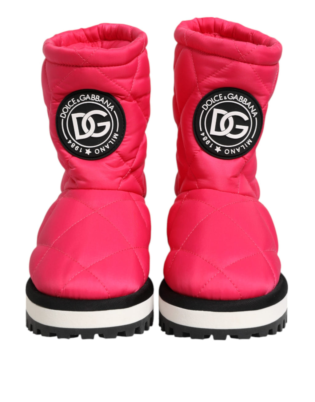 Bottes mi-mollet Dolce & Gabbana en viscose rose et blanche avec rembourrage, style élégant et moderne.