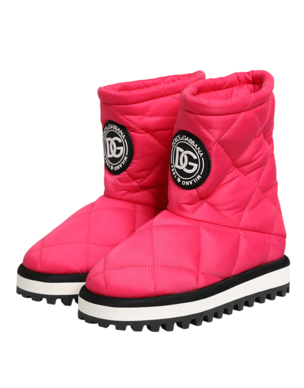 Bottes mi-mollet Dolce & Gabbana en viscose rose et blanche, rembourrées, chaussure élégante et tendance.