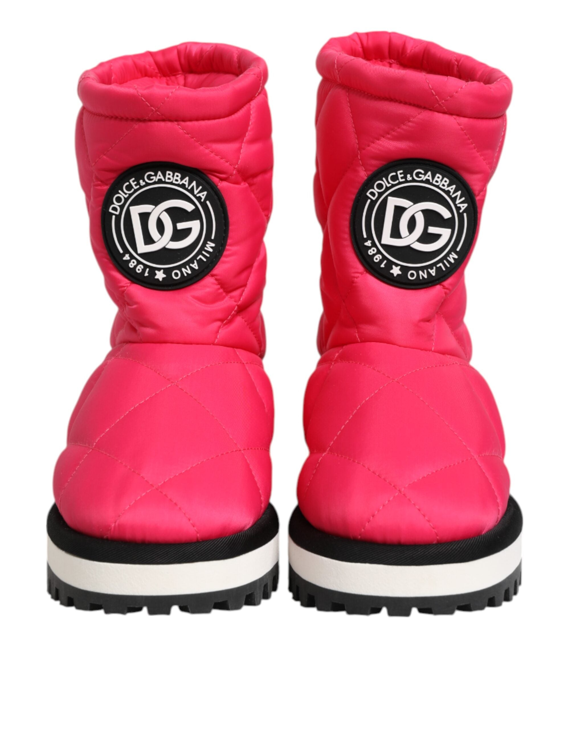 Bottes mi-mollet Dolce & Gabbana en viscose rose et blanche, rembourrées, style élégant et moderne.