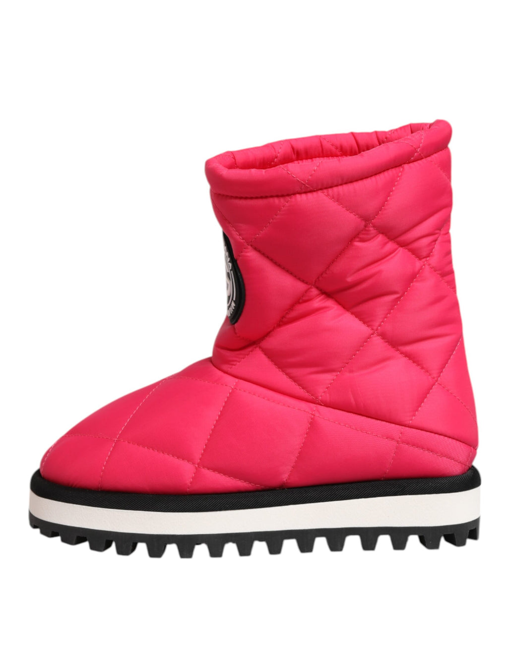 Bottes mi-mollet en viscose rose et blanche de Dolce & Gabbana, avec rembourrage et design élégant.
