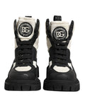 Bottes Dolce & Gabbana noires et blanches, rembourrées, mi-mollet, avec lacets, chaussures élégantes pour femmes