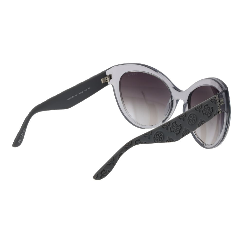 Lunettes de soleil en plastique gris de la marque Guess, avec monture élégante et design moderne.