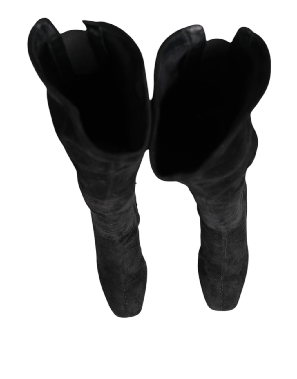 Bottes en cuir suédé noir Dolce & Gabbana, hautes jusqu'au genou, avec talons et design élégant.