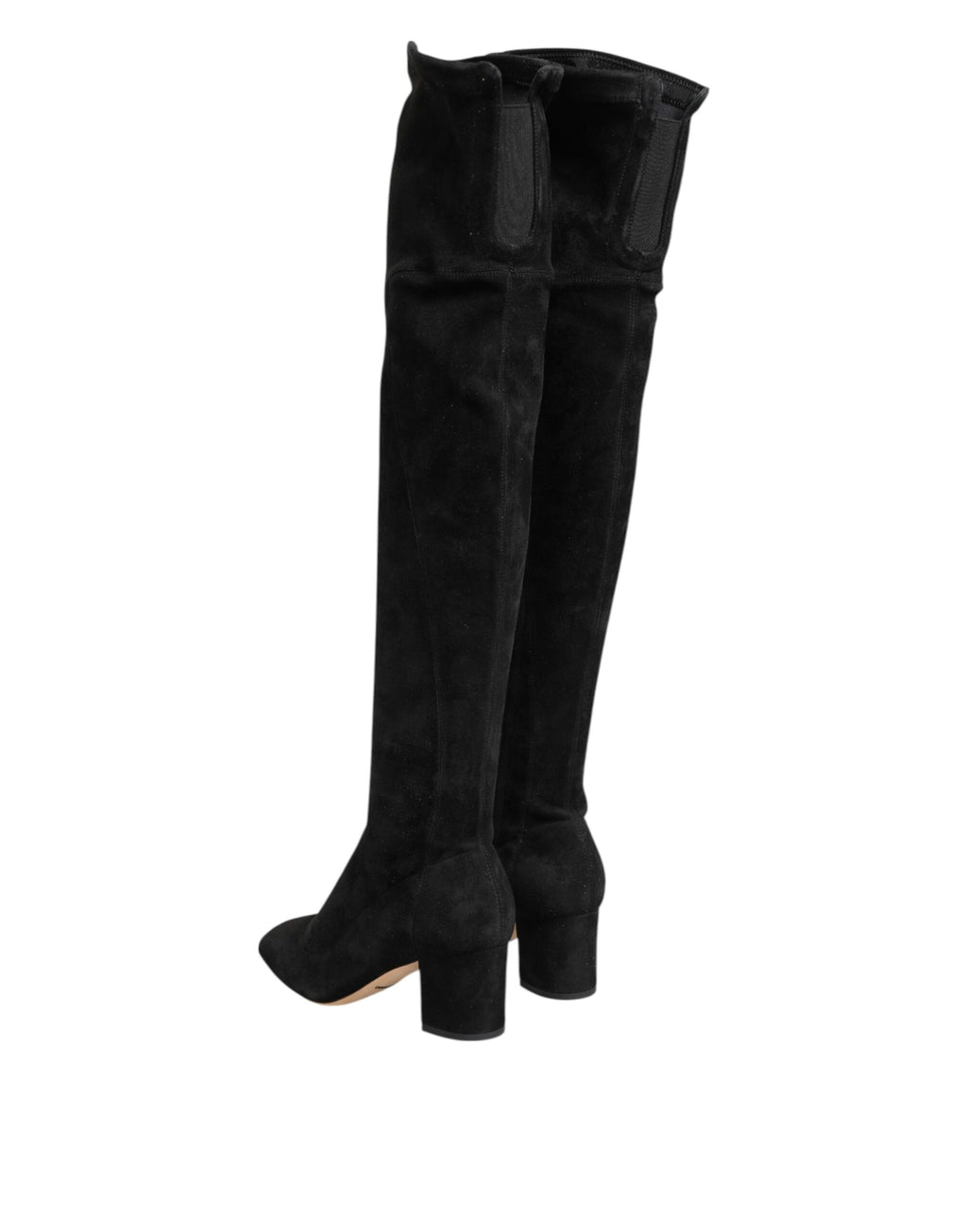 Bottes en cuir suédé noir Dolce & Gabbana, hautes jusqu'au genou, chaussures élégantes et sophistiquées.
