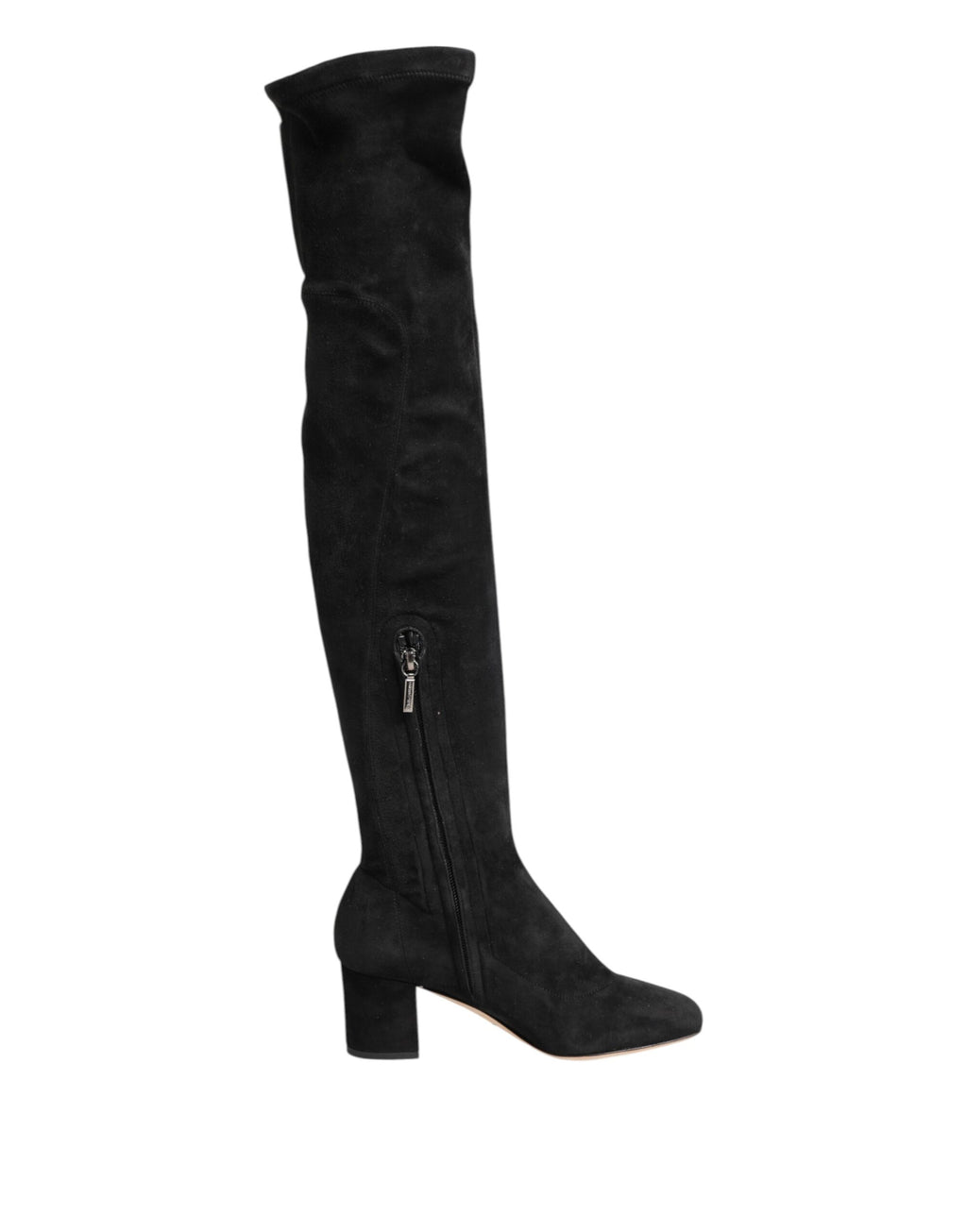 Bottes hautes en cuir suédé noir de Dolce & Gabbana, chaussures élégantes et sophistiquées pour femmes.