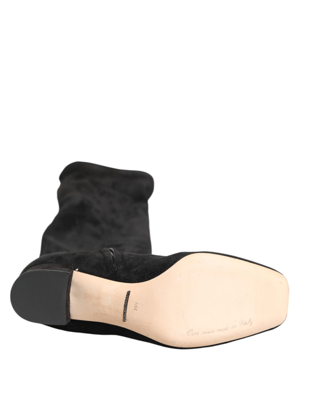 Bottes hautes en cuir suédé noir Dolce & Gabbana, chaussures élégantes pour femmes.