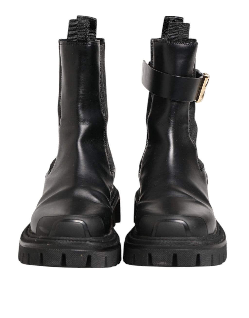 Bottes de trekking Dolce & Gabbana noires et dorées avec logo DG, mi-mollet, en cuir, style élégant et robuste.