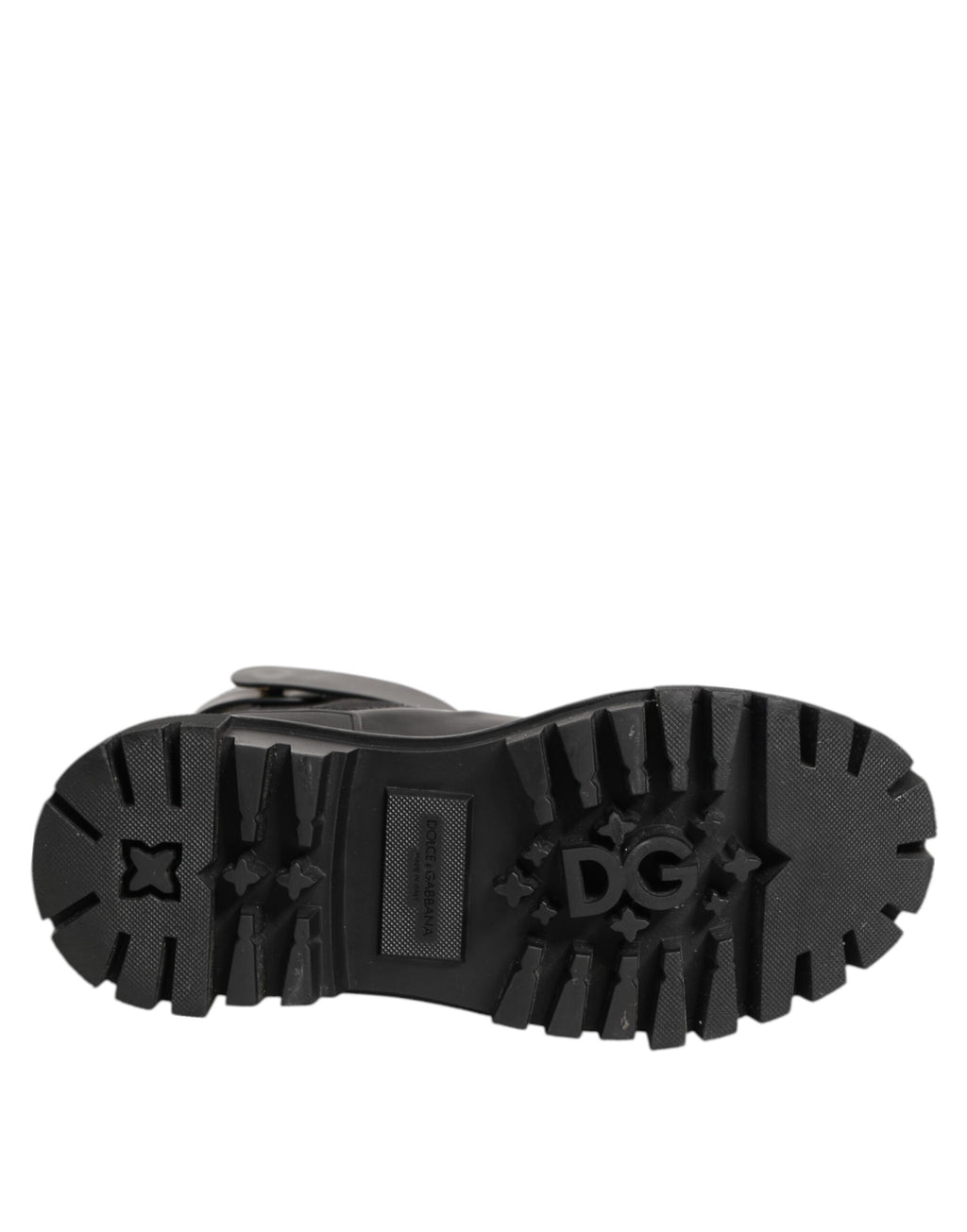 Bottes de randonnée Dolce & Gabbana noires avec logo doré DG, style trekker, en cuir, hauteur mi-mollet.