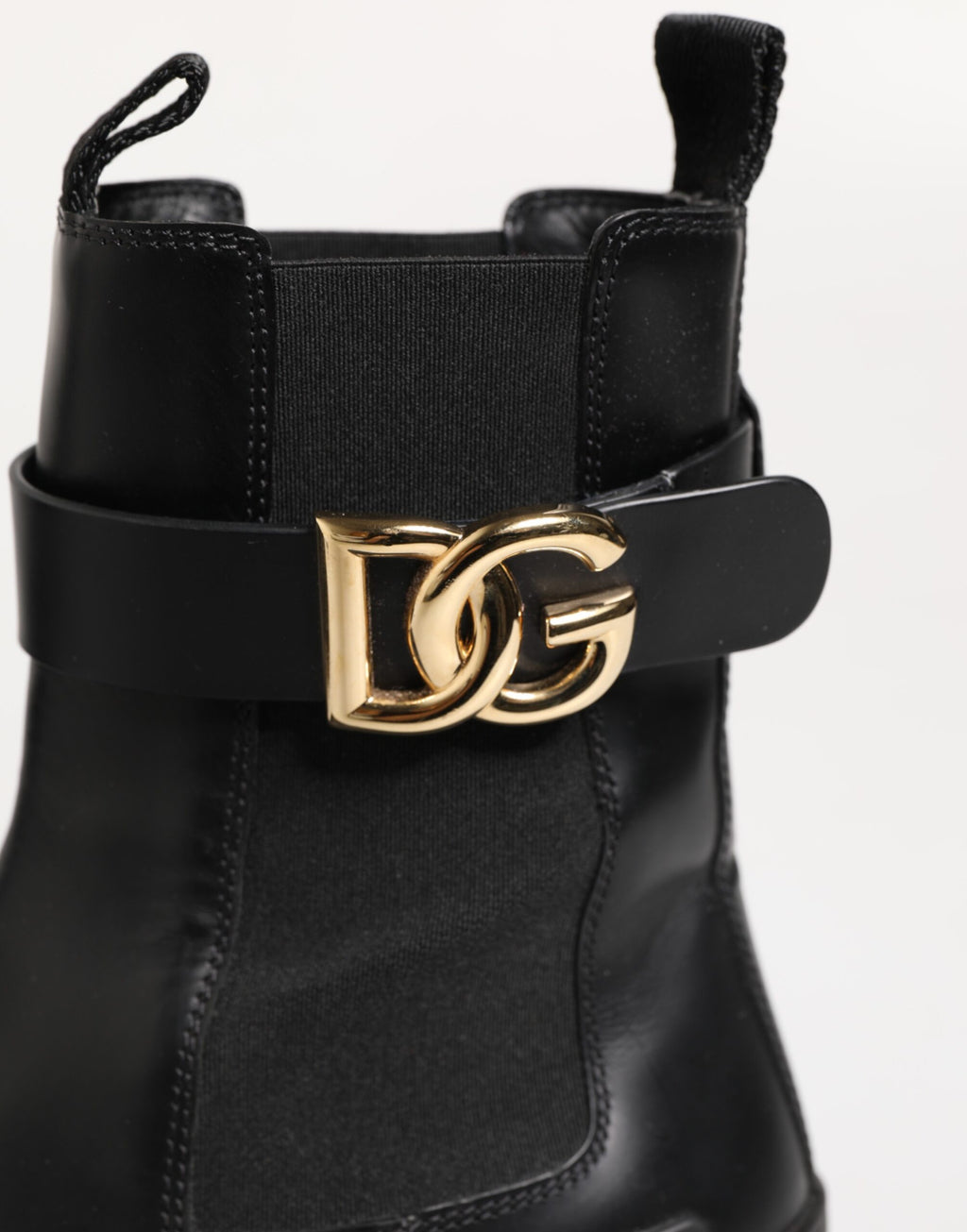 Bottes de trekking Dolce & Gabbana noires et dorées avec logo DG, bottes montantes en cuir.