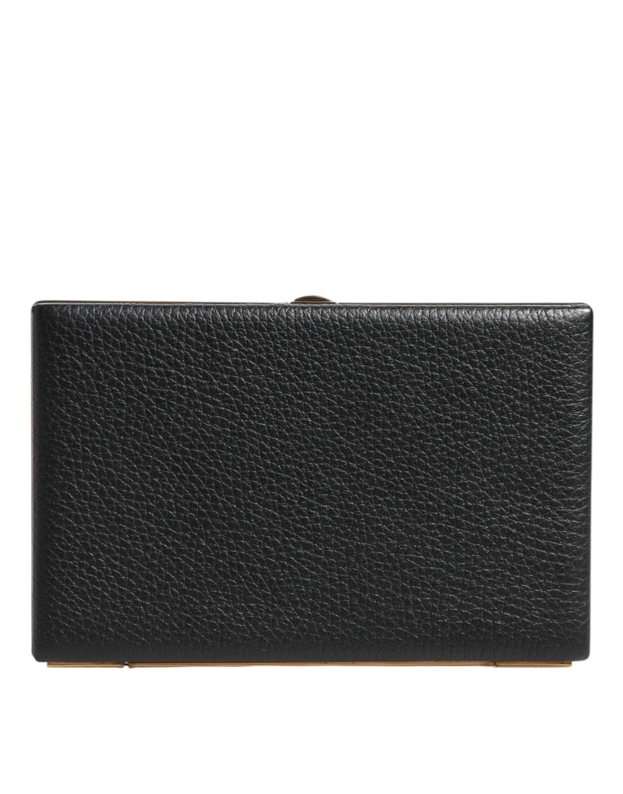 Sac clutch noir en cuir Dolce & Gabbana avec cadre doré pour soirée et fête, élégant et sophistiqué.