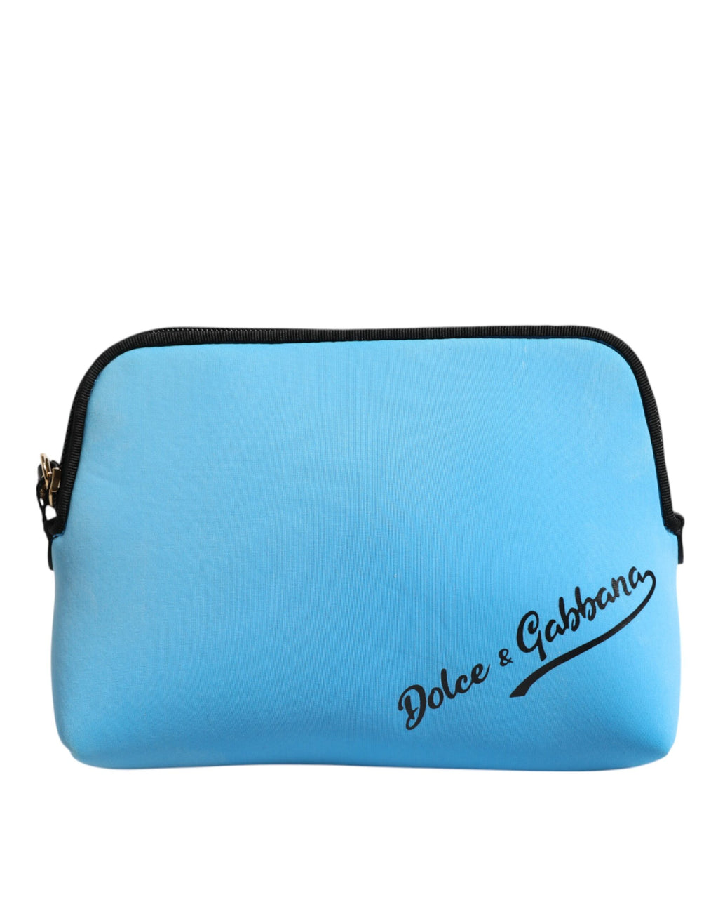 Pochette zip en nylon bleu Dolce & Gabbana avec logo DG imprimé et design élégant.