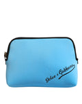 Pochette zip en nylon bleu Dolce & Gabbana avec logo DG imprimé et design élégant.
