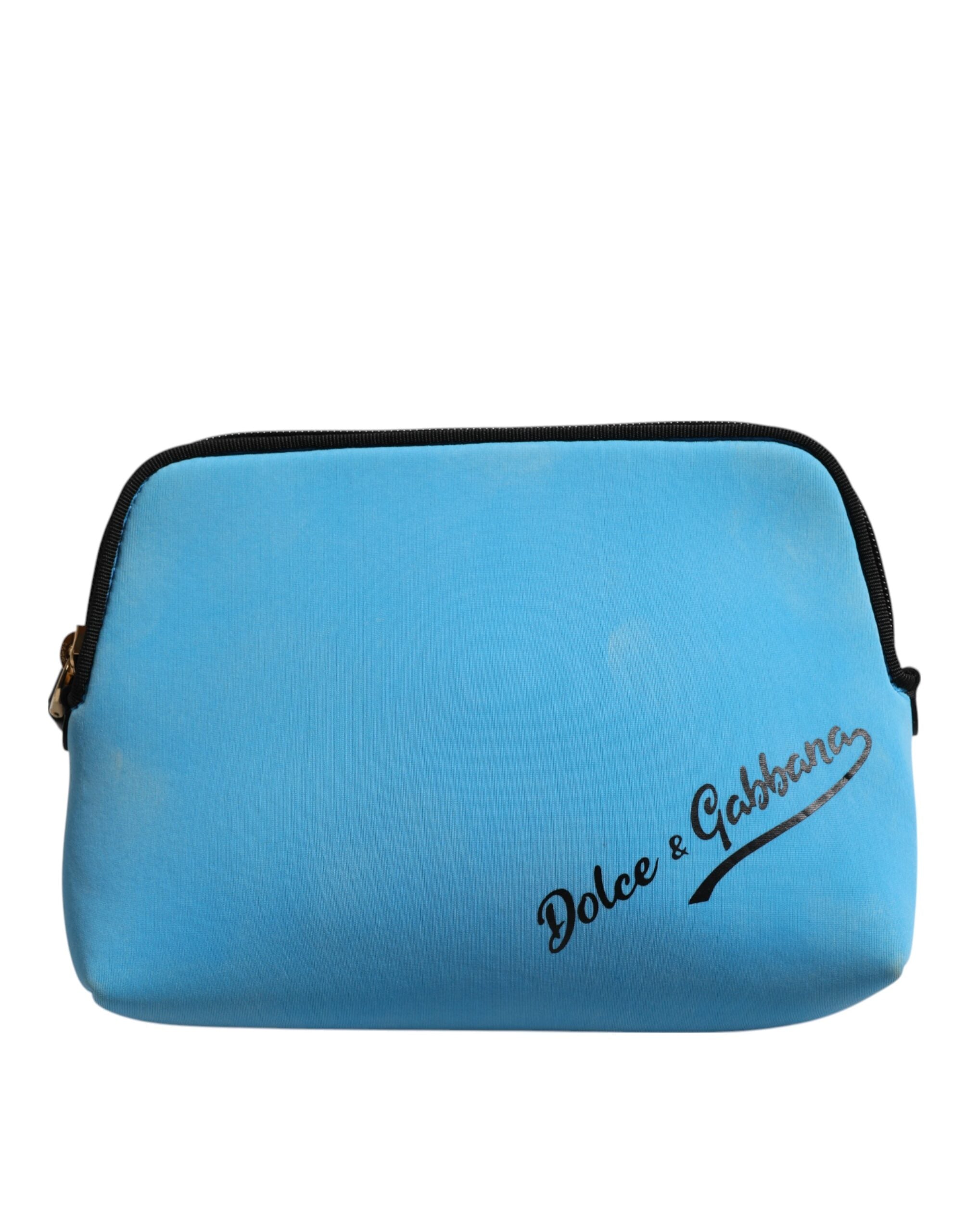 Pochette en nylon bleu Dolce & Gabbana avec logo DG imprimé et fermeture éclair, élégante et pratique pour le quotidien.