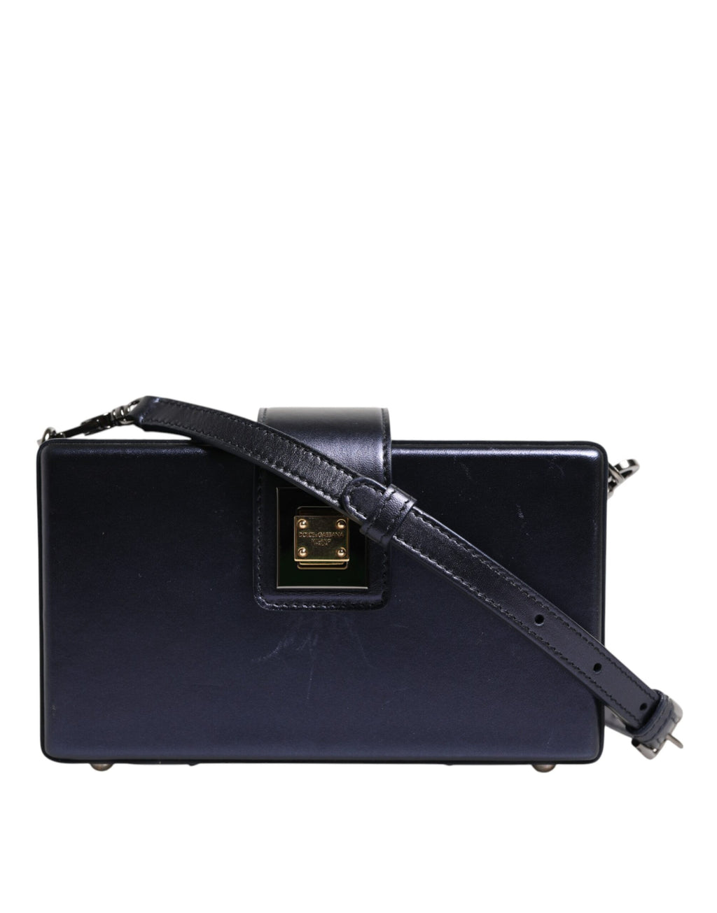 Sac bandoulière Dolce & Gabbana DG BOX en cuir d'agneau bleu, avec bandoulière ajustable et détails élégants.