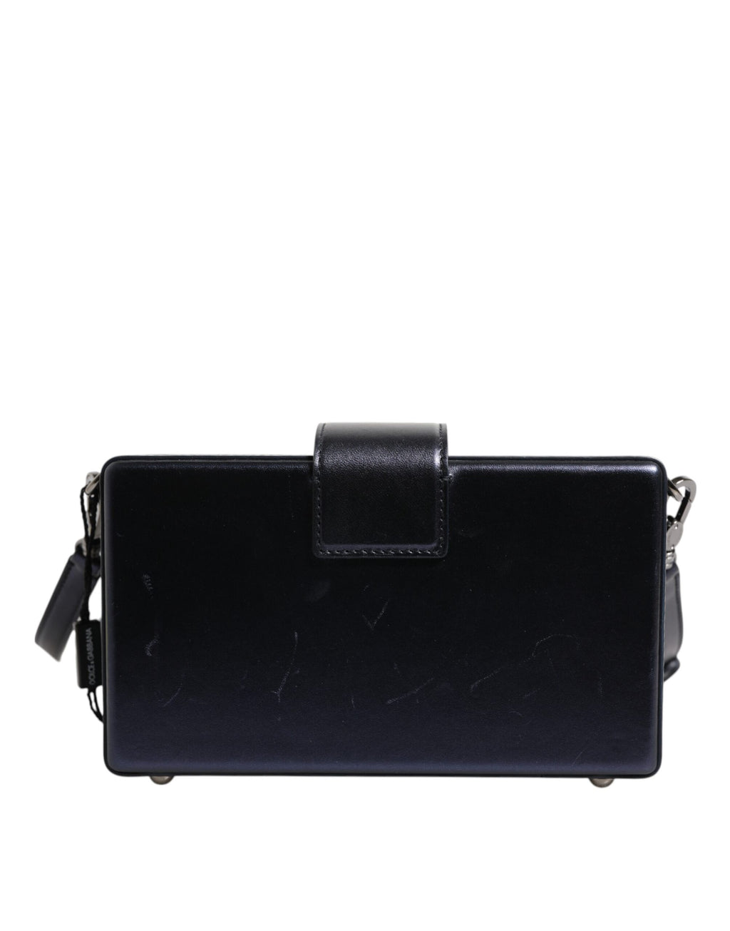Sac à bandoulière Dolce & Gabbana DG BOX en cuir d'agneau bleu, vue de face avec la bandoulière visible.