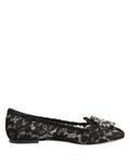 Chaussures plates en dentelle noire Dolce & Gabbana Taormina avec cristaux, élégantes et raffinées, vues de face.