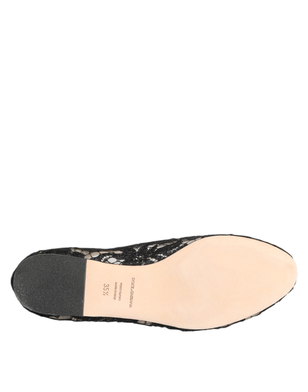 Chaussures plates Dolce & Gabbana Taormina en dentelle noire avec cristaux, élégantes et sophistiquées.