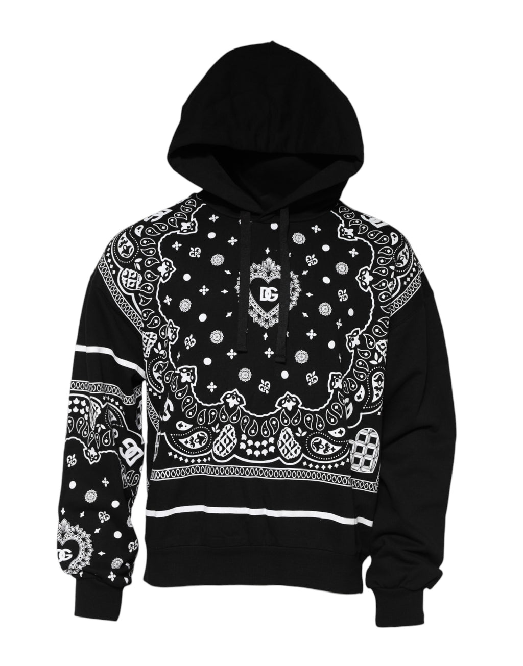 Sweat à capuche homme Dolce & Gabbana noir avec bandana, design tendance, détails en tissu et logo de la marque visible.