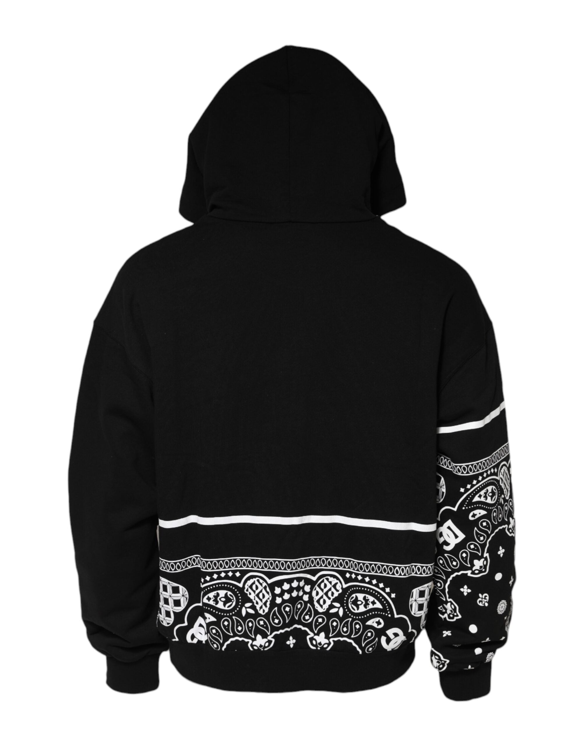 Sweat à capuche homme Dolce & Gabbana, sweatshirt noir avec bandana imprimé, style décontracté et tendance.