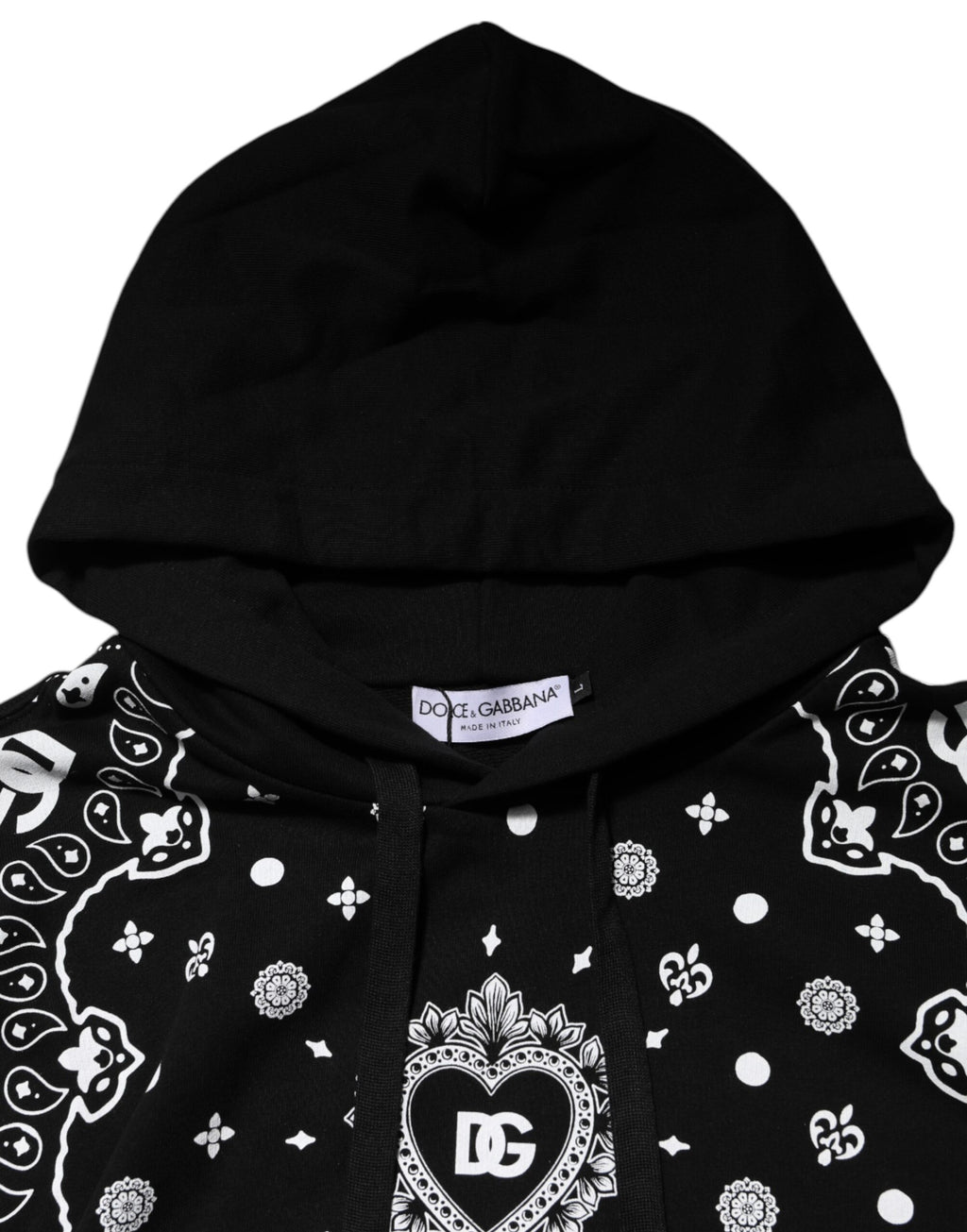 Sweat-shirt à capuche noir Dolce & Gabbana pour homme avec bandana imprimé, style décontracté et tendance.