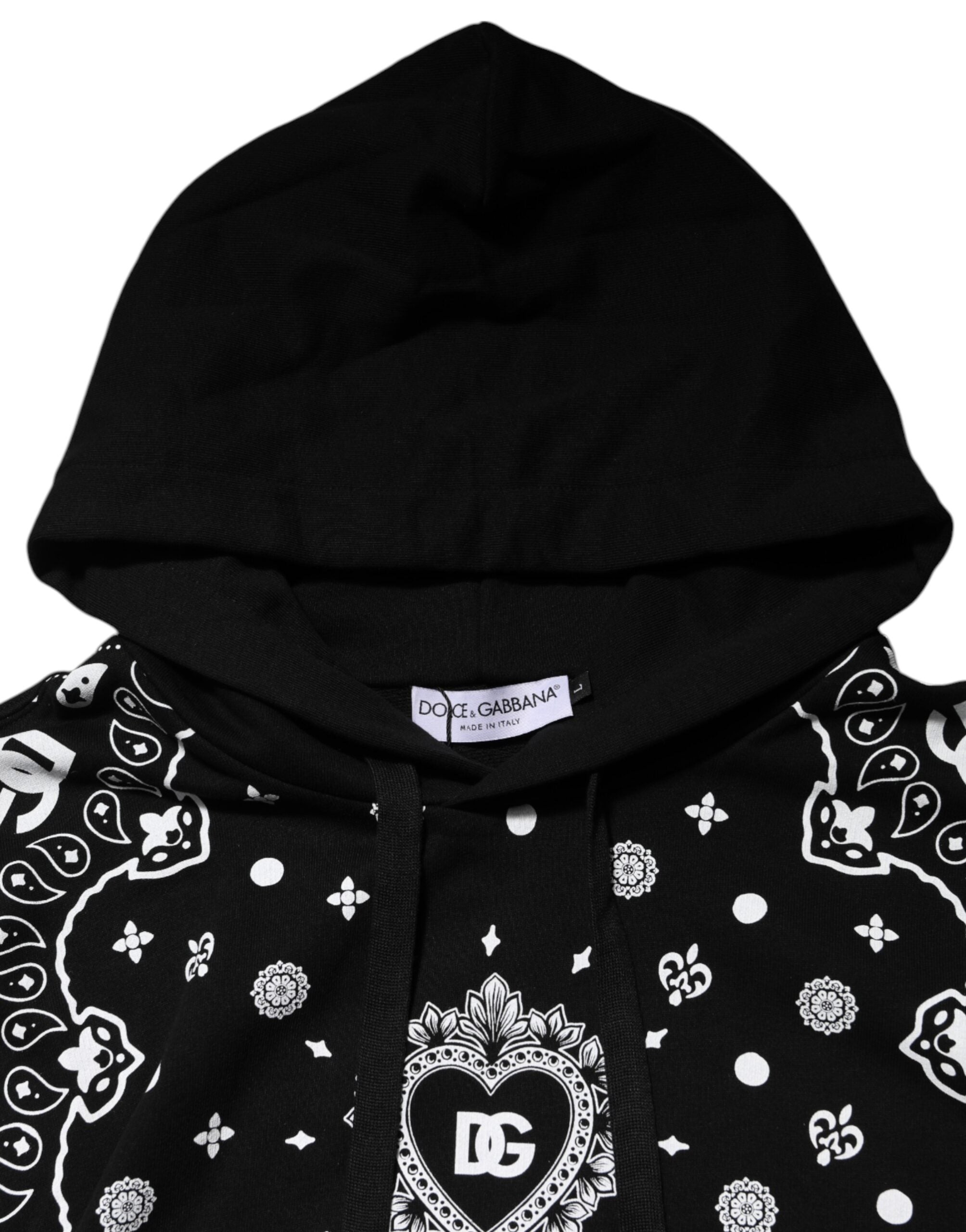 Sweat-shirt à capuche noir Dolce & Gabbana pour homme avec bandana imprimé, style décontracté et tendance.