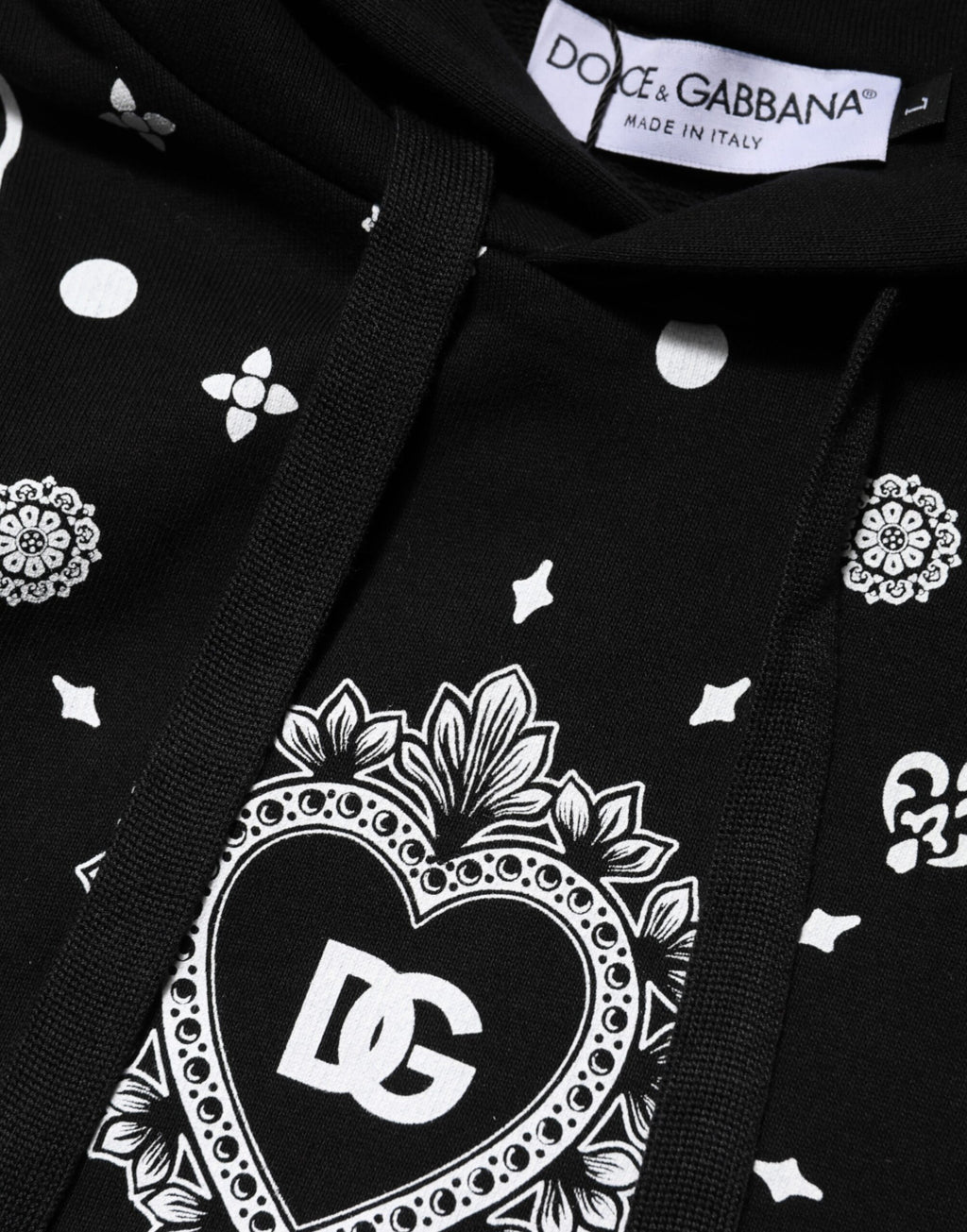 Sweatshirt à capuche en bandana noir Dolce & Gabbana pour homme, pull décontracté avec logo et motif bandana élégant.