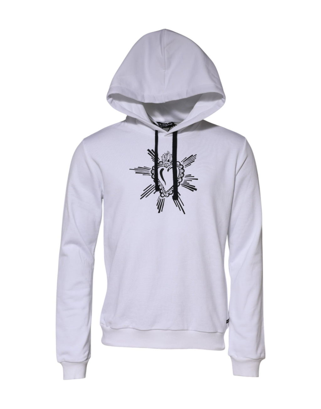 Sweat à capuche blanc Dolce & Gabbana Sacred Heart avec motif cœur sacré, en coton doux, porté sur un modèle.
